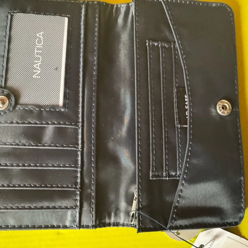 Nautica Black Faux Leather Trifold Wallet with Card Slots - Picture 2 of 4